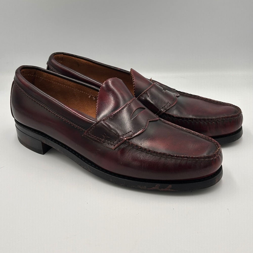 Bass Burgundy Leather‎ Penny Loafers Oxblood Dress Shoes Mens 10 EE Re-Soled